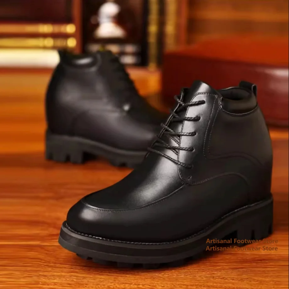 16cm Ultra High Height Men's Leather Shoes Black Thick Soled Derby Shoes Business Dress Shoes Trendy Handmade Men's Shoes