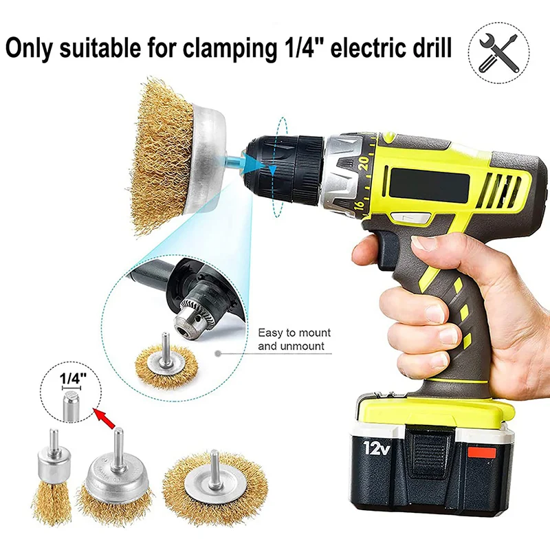 3/5 pezzi tipo penna spazzola in filo di acciaio 5 pezzi trapano elettrico ruota in filo di acciaio con asta per lucidatura e rimozione della ruggine accesso all'utensile per trapano elettrico
