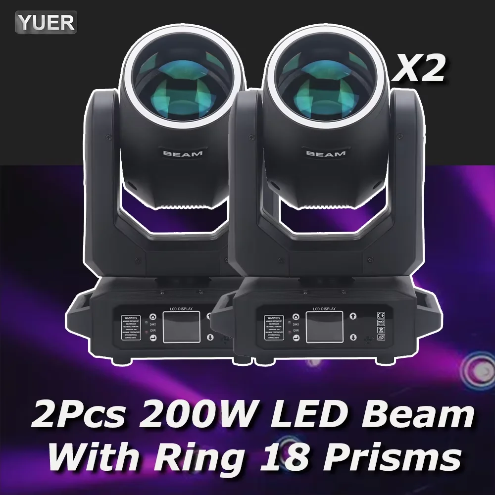 2 sztuk/partia LED z pierścieniem reflektor z ruchomą głowicą 200W wiązka + punkt + 18 obrotowych pryzmatów + efekt tęczy Dmx efekt światła scenicznego światło Disco Dj