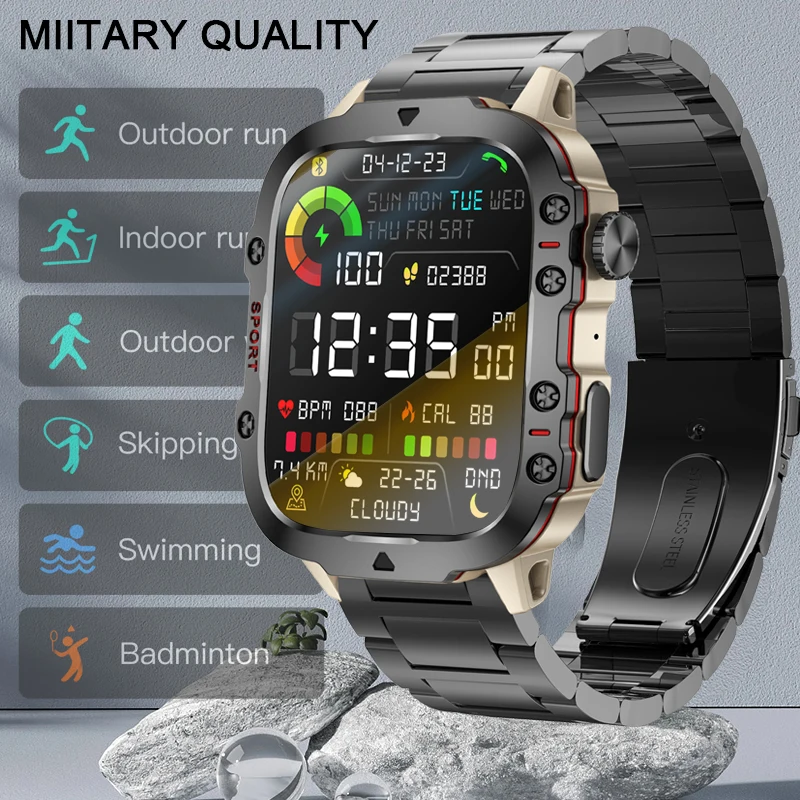 

Military For Men Military Smart Watch Men IP68 Outdoor Sports Fitness Tracker Health Monitor 1.96" Bluetooth Call Smartwatch Men