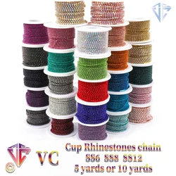 New Arrival Colorful Rhinestone Chains Dense FancyChain Apparel Sewing Glass RhinestoneCup Chain With Color ful base