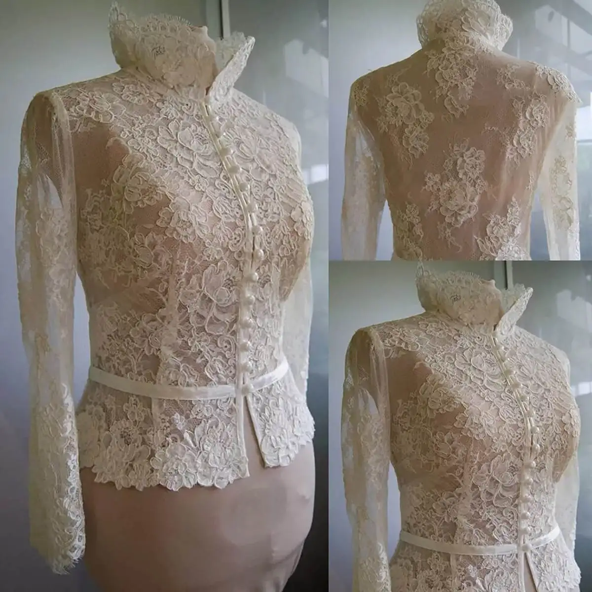 

Sparling Ivory Lace Wedding Jacket Luxury Single Breasted Applique Sheer Long Sleeve Bridal Wrap Bolero Custom Made