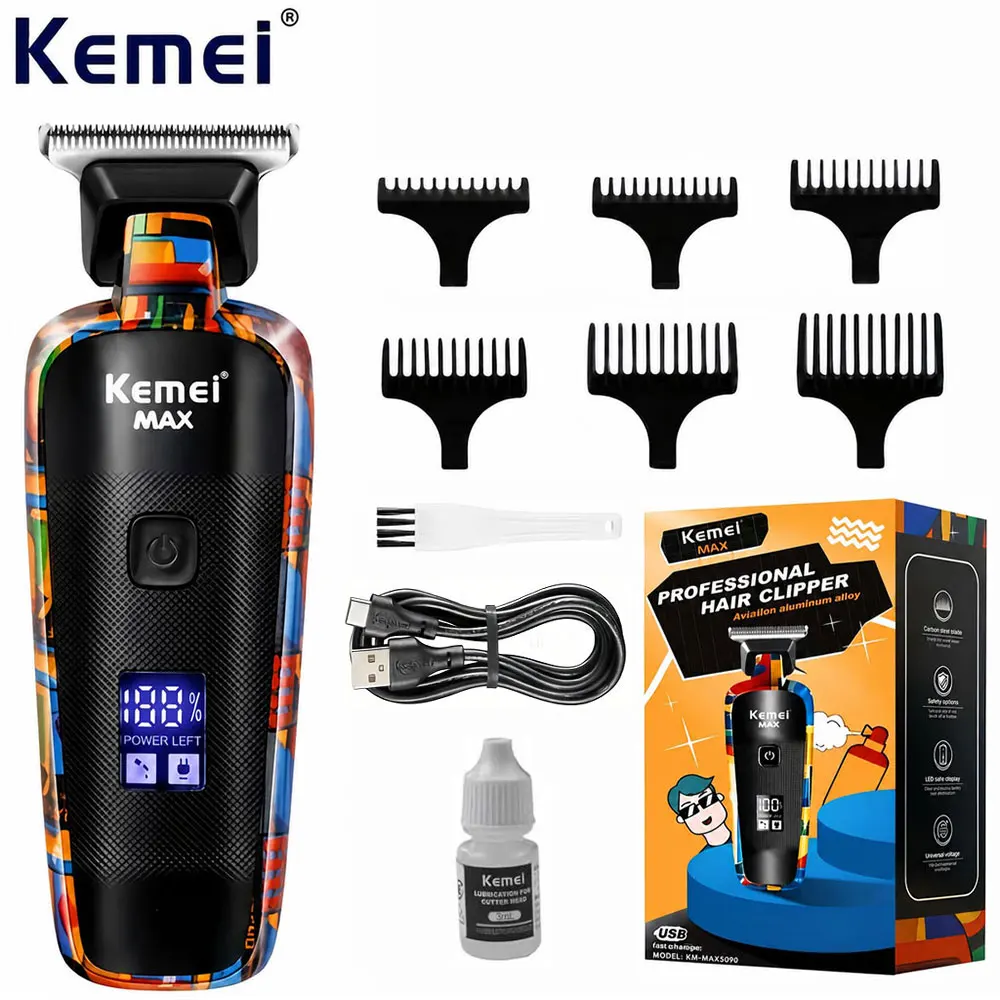 Kemei KM-Max5090 Electric Hair Clipper Professional Barber USB Shaver with LED LCD Digital Display Fashion Graffiti Design