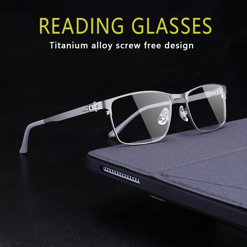 

Men's Business Reading Glasses outdoorsoutd Photochromic Gray Presbyopic Spectacles Far Sight Eyeglasses with Strength 0 To +400