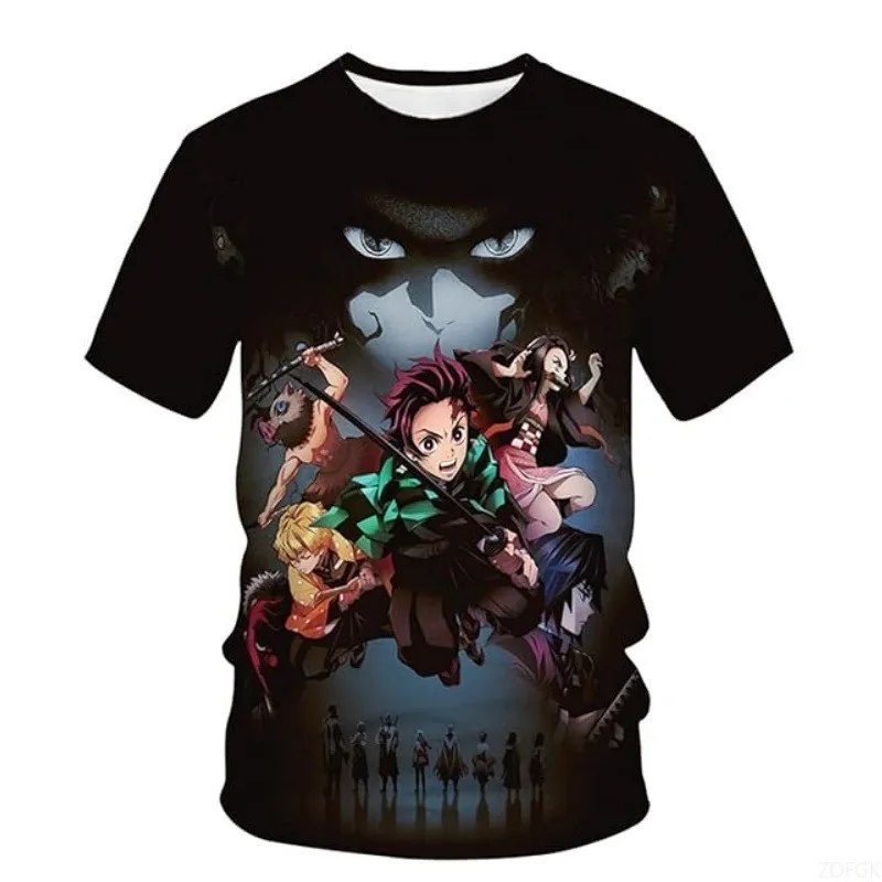 

Летняя детская толстовка с короткими рукавами, футболка с 3D принтом из мультфильма для мужчин и женщин, аниме Demon Killer, уличная мода, топ, повседневный спортивный