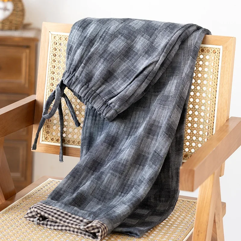 2025 primavera y otoño nueva pareja pantalones para dormir 100% algodón pantalones grandes para hombres y mujeres pantalones casuales a cuadros para el hogar