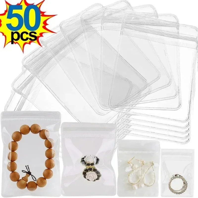 Bolsas organizadoras de joyería transparentes de PVC, caja de almacenamiento antioxidante para pendientes, colgantes, collares y pulseras, 10/50