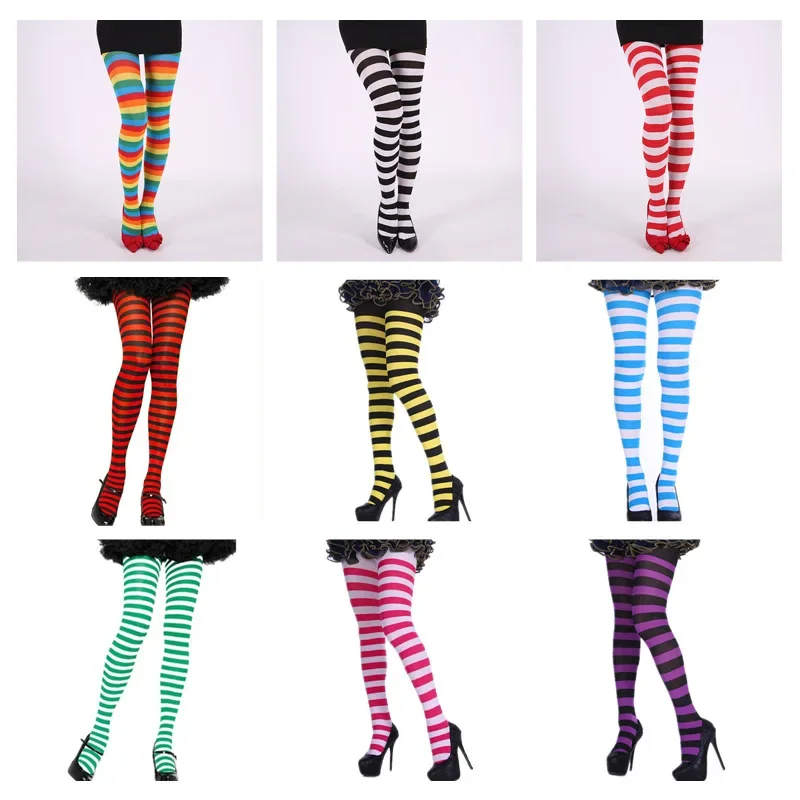 Christmas Striped Tights Thigh High Socks Stretch Pantyhose Red White Green  For Christmas Supplies