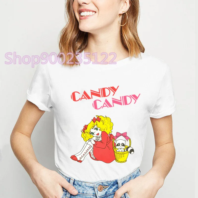 Women's T-shirts Cute Candy Candy Tshirt Female Print Vinyage Cartoon Short Sleeve Tops&Tees Women 90s Clothing Kawaii Top