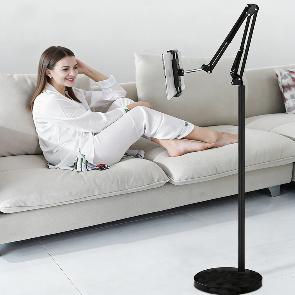 Weighted Round Base Lazy Stands Monopod with Foldable Arm Holder Ball Head Clip Holder for iPad Tablets PC Mobile Phones Blogger