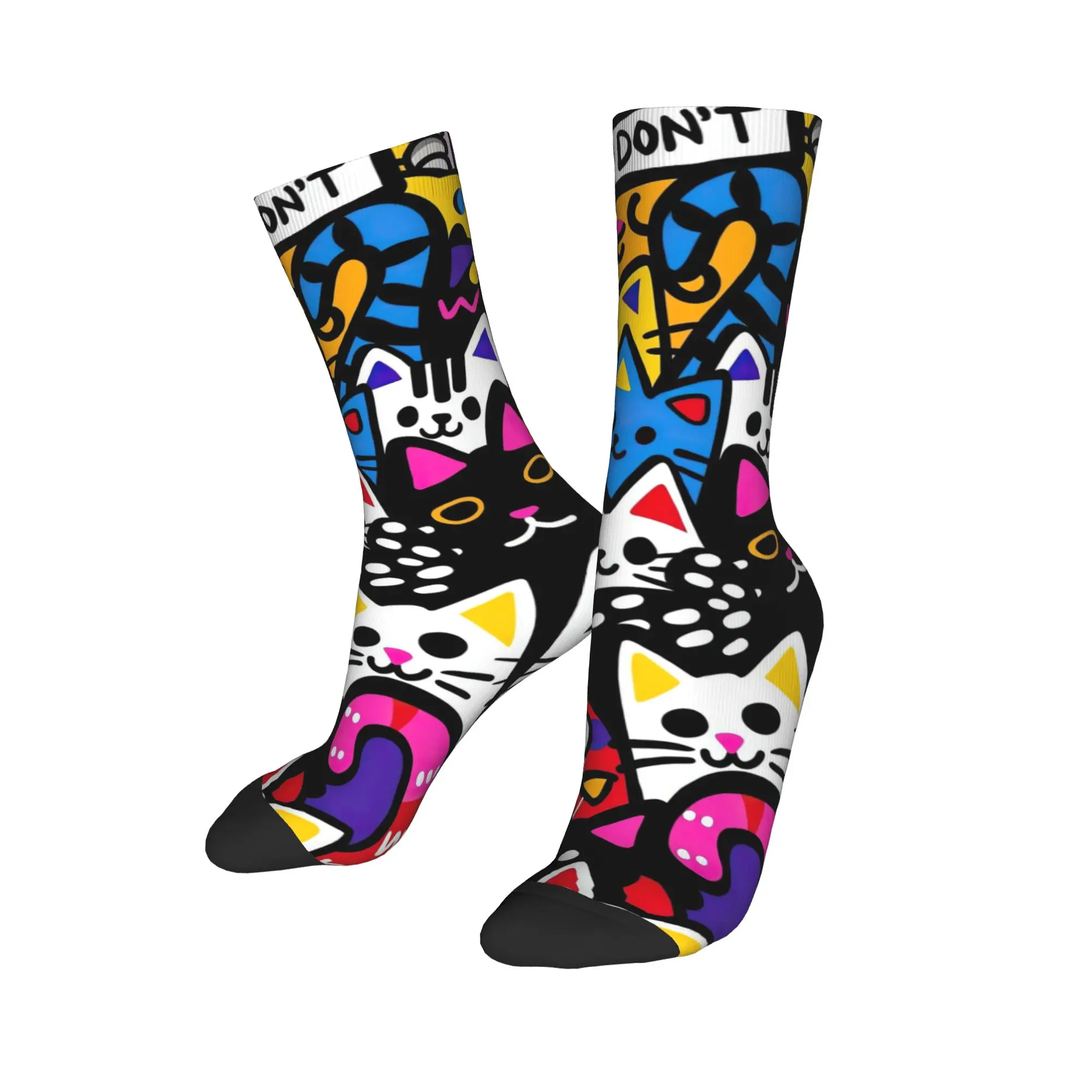 Graffiti Cat Abstract Socks  Graphic Stockings Anti Skid Adults Men Socks High Quality Autumn Casual Cycling Socks