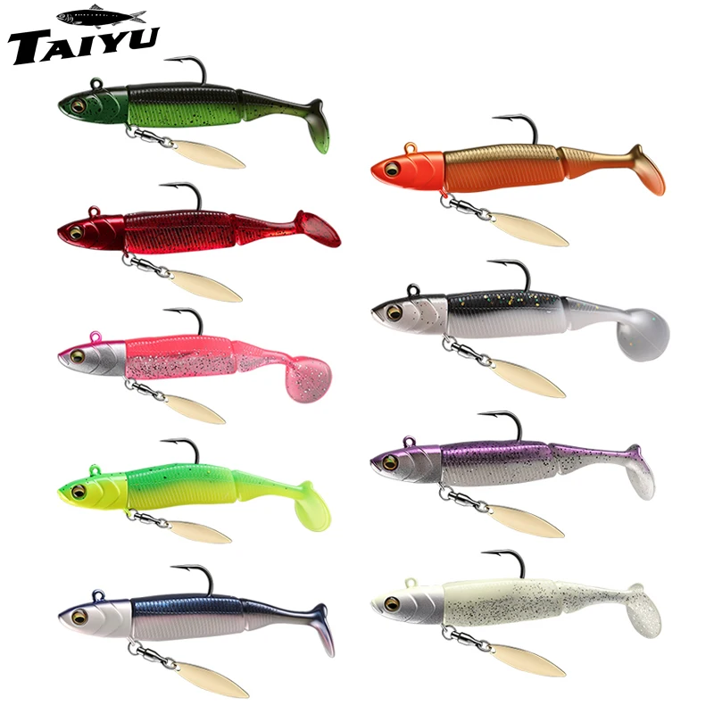 TAIYU Bestseller Angelköder 20g Jigkopf T-Schwanz Silikon-Weichköder Wobbler Metall-Spinner Löffelköder für Hecht Forelle Barsch