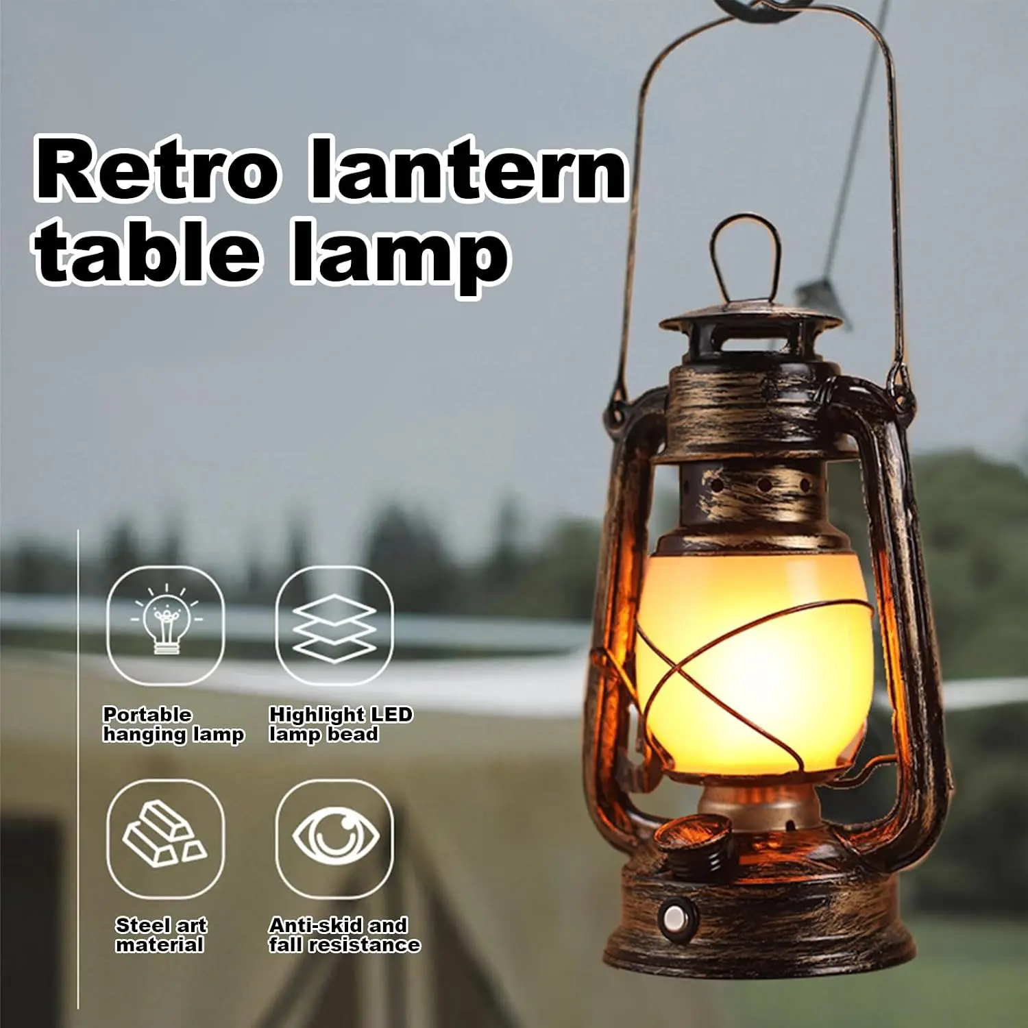Camping Lantern Light 18650 Battery Rechargeable USB LED Flame Lamp Dimming Vintage Lantern Portable For Tent Fishing Lightss