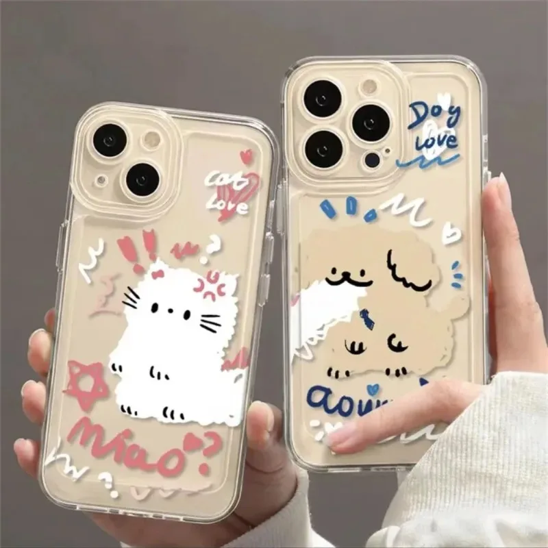 Cute Cat Dog Couple Phone Case For Samsung A57 A07 A36 A26 A56 A16 A06 A55 A35 A25 A15 A05 A54 A34 A24 A14 A13 A53 Clear Cover