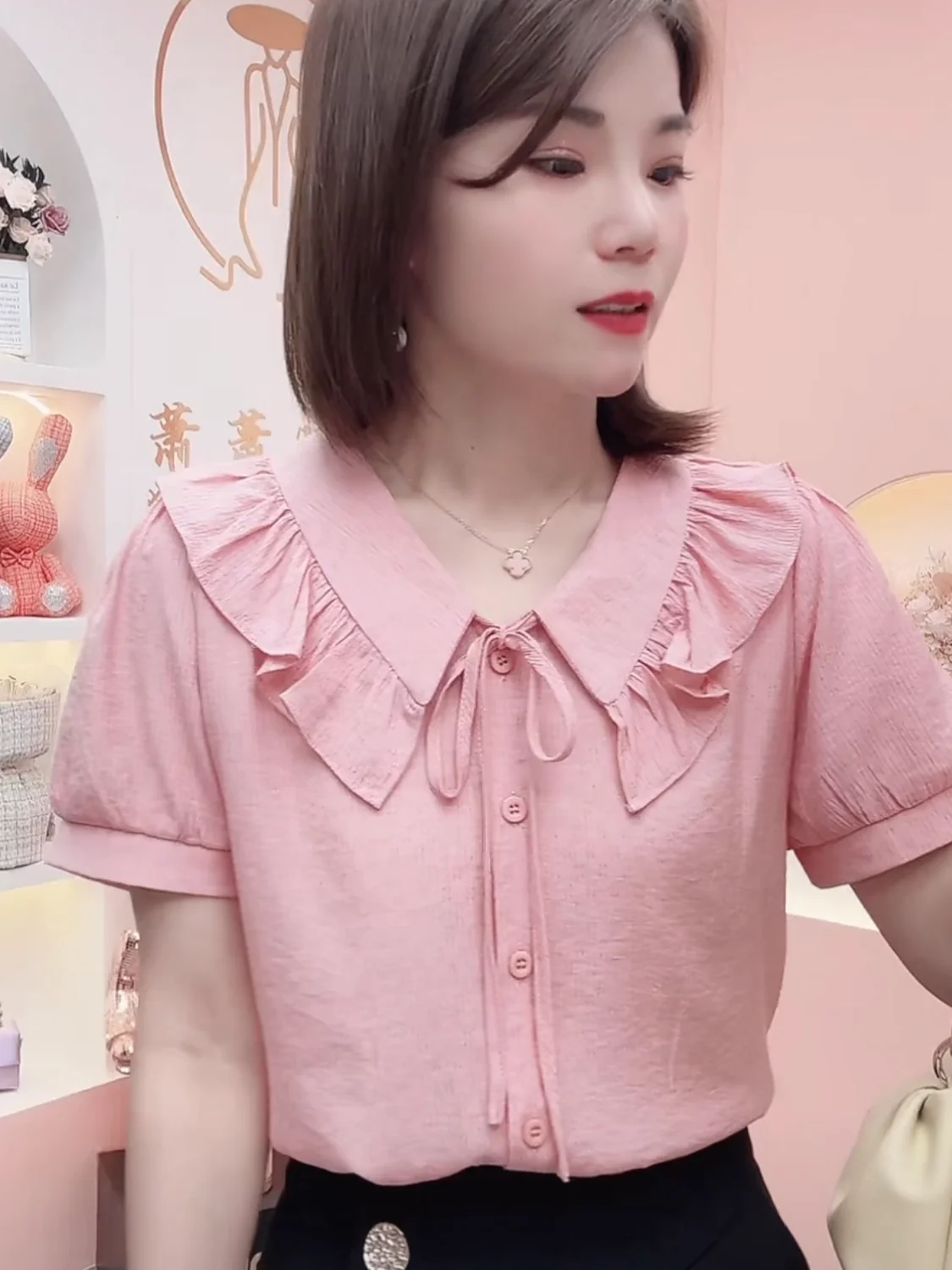 

Summer New Arrival Ruffle Baby Collar Vintage Versatile Top