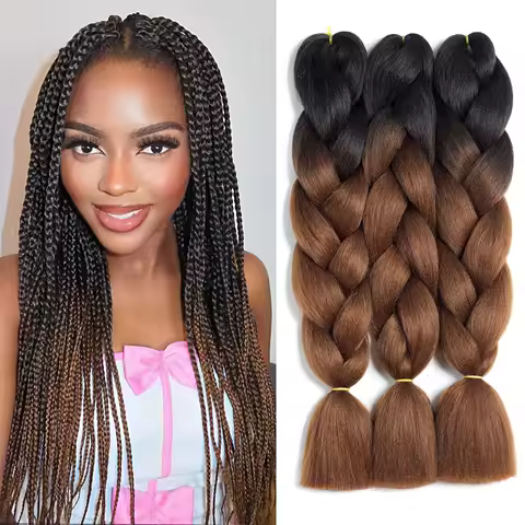 Synthetic 24inch 1Pcs Ombre Jumbo Braiding Hair Extensions High Temperature Fiber Hair Extensions for Box Braids Braiding Hair