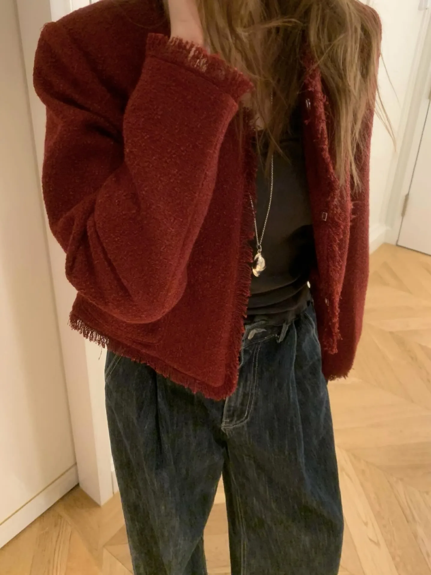 

Ele Coarse Knit Jaet Women's High-End Unique Top Trendy Commute Sle Autumn Winter New Arrival Dongda Gate