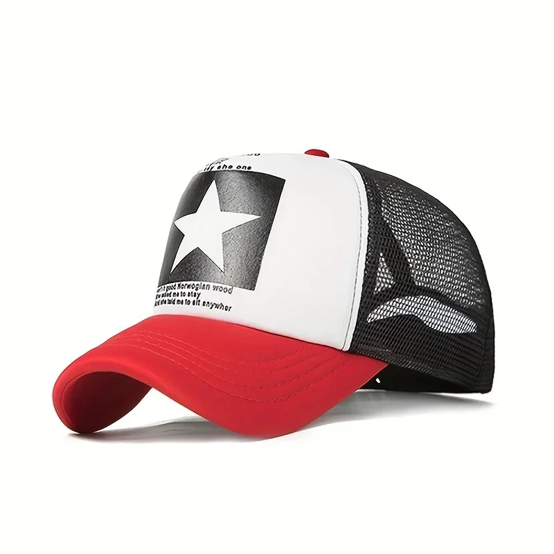 Five-pointed star printed baseball cap spring summer breathable net caps men women outdoor sun shade hat adjustable wild hats