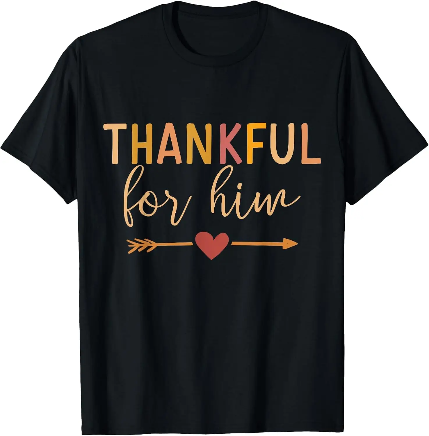 Thankful Him Matching Couple For Thanksgiving Family T-Shirt Men's Thanksgiving Day Retro Graphic Print T‑Shirt, Casual Short Sleeve Crew Neck Cotton Tee, Autumn Fall Holiday Daily Party Tops for Men.
