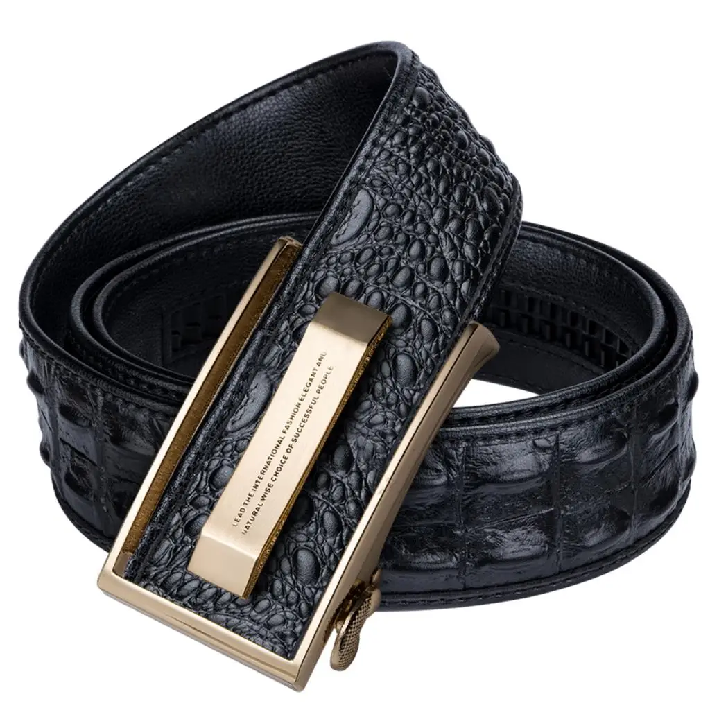 Hi-Tie – ceinture en cuir véritable de Crocodile, accessoire de luxe de styliste, boucle automatique dorée, noire