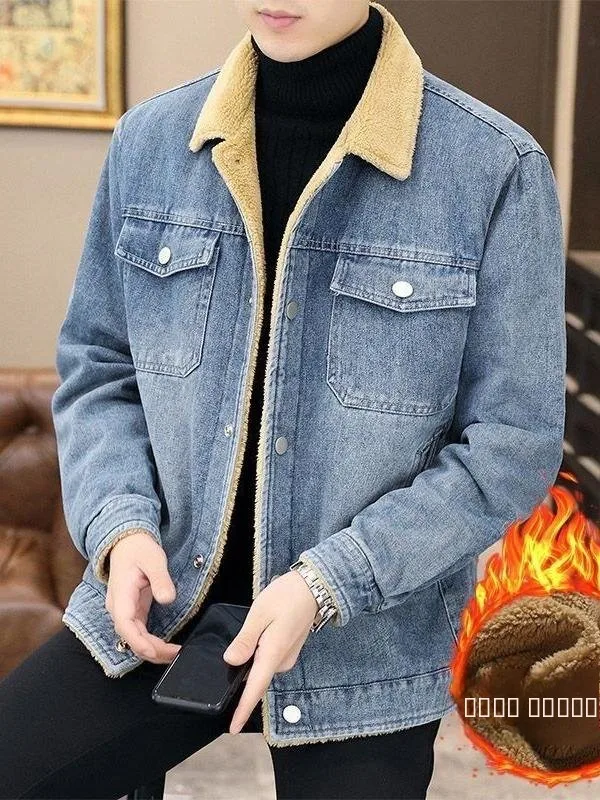 

Мужская зимняя утепленная джинсовая куртка на флисовой подкладке, повседневная, универсальная, теплая, для среднего возраста, для отдыха и работы, туристическая одежда