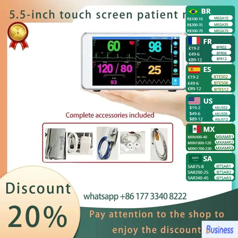 

Portable 5.5-inch Touch Screen Patient Monitor Human/Vet/Newborn Use 6-Parameter Vital Signs Monitor