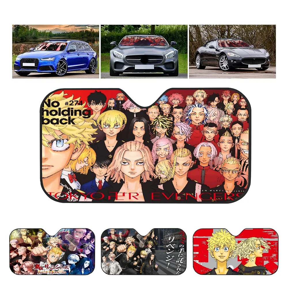 T-tokyo Revengers-S Anime Car Sunshade Window Sunshade Sunblock Front Windshield Hood Interior Front Baffle Double Ring Sunshade