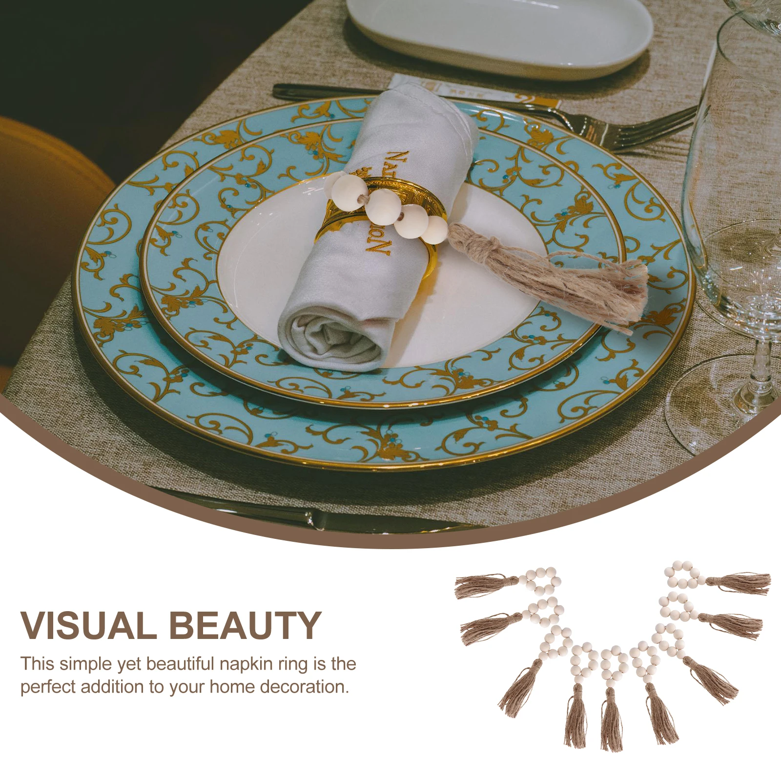 

8 Pcs Wooden Bead Napkin Rings Simple Rustic Farmhouse Bamboo DIY Home Decoration Tableware Accessories Kitchen Barware