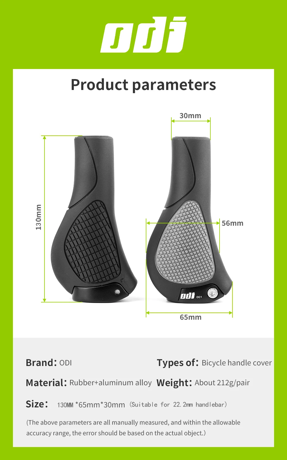 ODI OC1 Bicycle Grips 22.2mm Large Pad Bike Handlebar Cover MTB Anti-Slip Grips Ergonomic Cycling Rubber Ball Handle Accessories