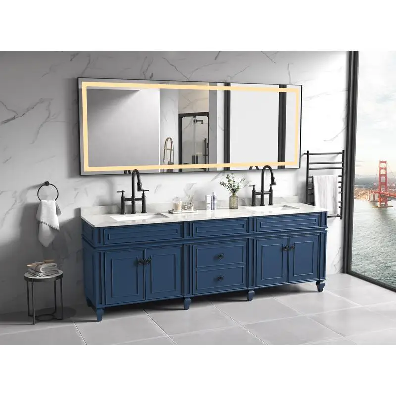 

118x36 LED Bath Mirror, Aluminum Frame, Wall-Mount, Anti-Fog, Memory, 3 Colors, Dimmable, Stepless Brightness Control