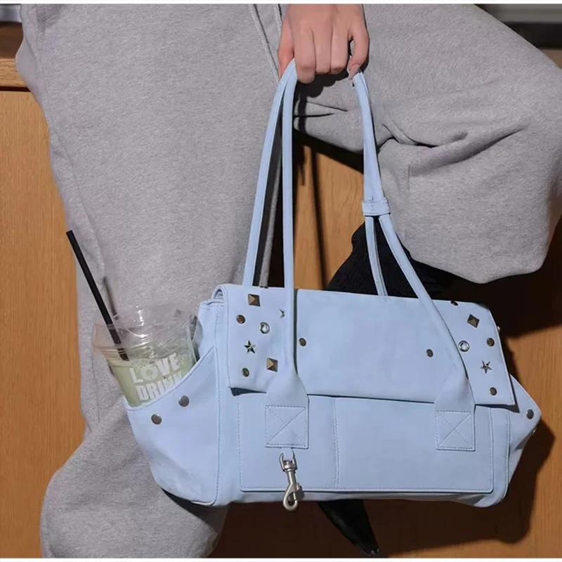 

Женская винтажная сумка-тоут с заклепками, сумка с заклепками в виде звезд, повседневная структурированная сумка через плечо, сумка для уличных прогулок и поездок на работу
