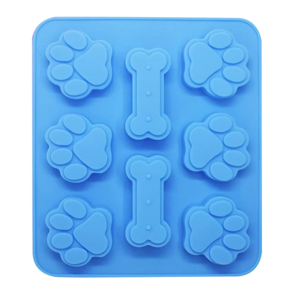 Silicone Molds Puppy Dog Paw & Bone Shaped 2 in 1, 8-Cavity, Reusable Ice Candy Trays Chocolate Cookies Baking Pans, Oven Microw