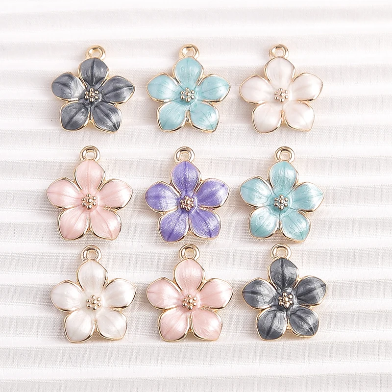 10pcs 15x17mm Cute Enamel Flower Charms Pendants for Making DIY Drop Earrings Necklaces Bracelets Jewelry Findings Accessories