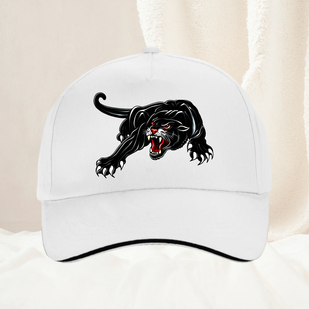 Angry Fighting Black Panther Cartoon-Baseballkappe, Freizeit-Trucker-Kappen, Unisex, verstellbarer Sonnenhut zum Angeln im Freien – Detail 5
