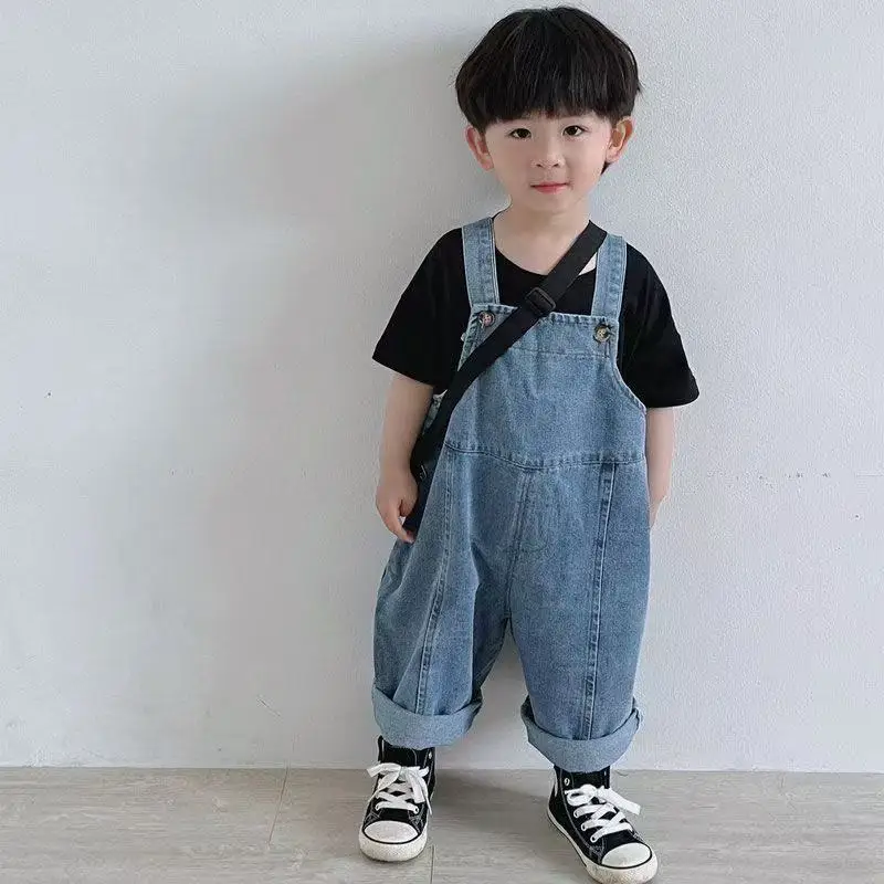 

80-130cm Children's Denim Overalls Spring and Autumn New Korean Style Loose Casual Long Pants for Boys And Girls