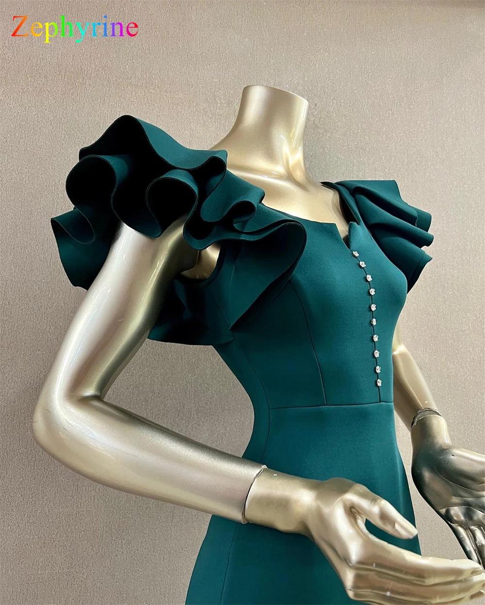 Customized Mermaid Exquisite Green Jersey Evening Dress Classic Square Collar Sleeveless Homecoming Dresses Fashion Party Gowns