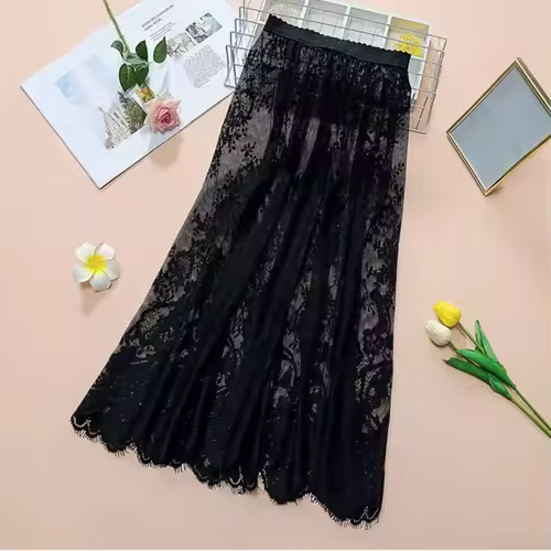 Fashion Flower Lace Underskirt Slips 75cm Anti-glare Mesh Underskirt Slips Dress Loose Hight Waist Lining Petticoat Women Girls - Image 8