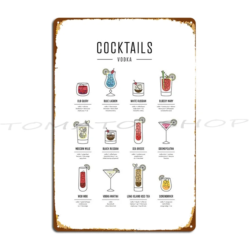 Cocktails Vodka Metal Sign Wall Mural Wall Plaque Retro Wall Decor Customized Tin Sign Poster