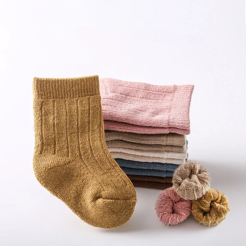 Warm Furry Baby Sock for Boy Girl Chic Simplicity Solid Color Toddler Calf Sock Autumn Warm Cotton Sock Clothes Accessories