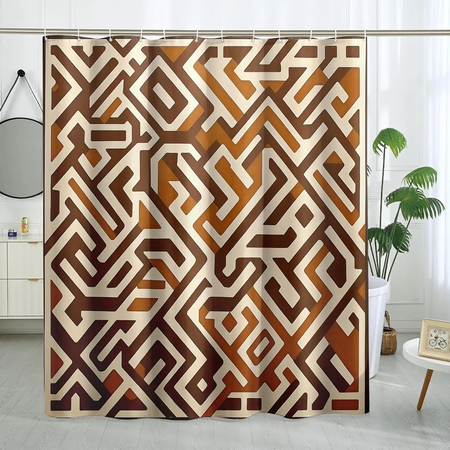 

Kuba Geometric Shower Curtain African Mudcloth Ethnic Tribal Farmhouse Decor Polyester for Bathroom with Hooks