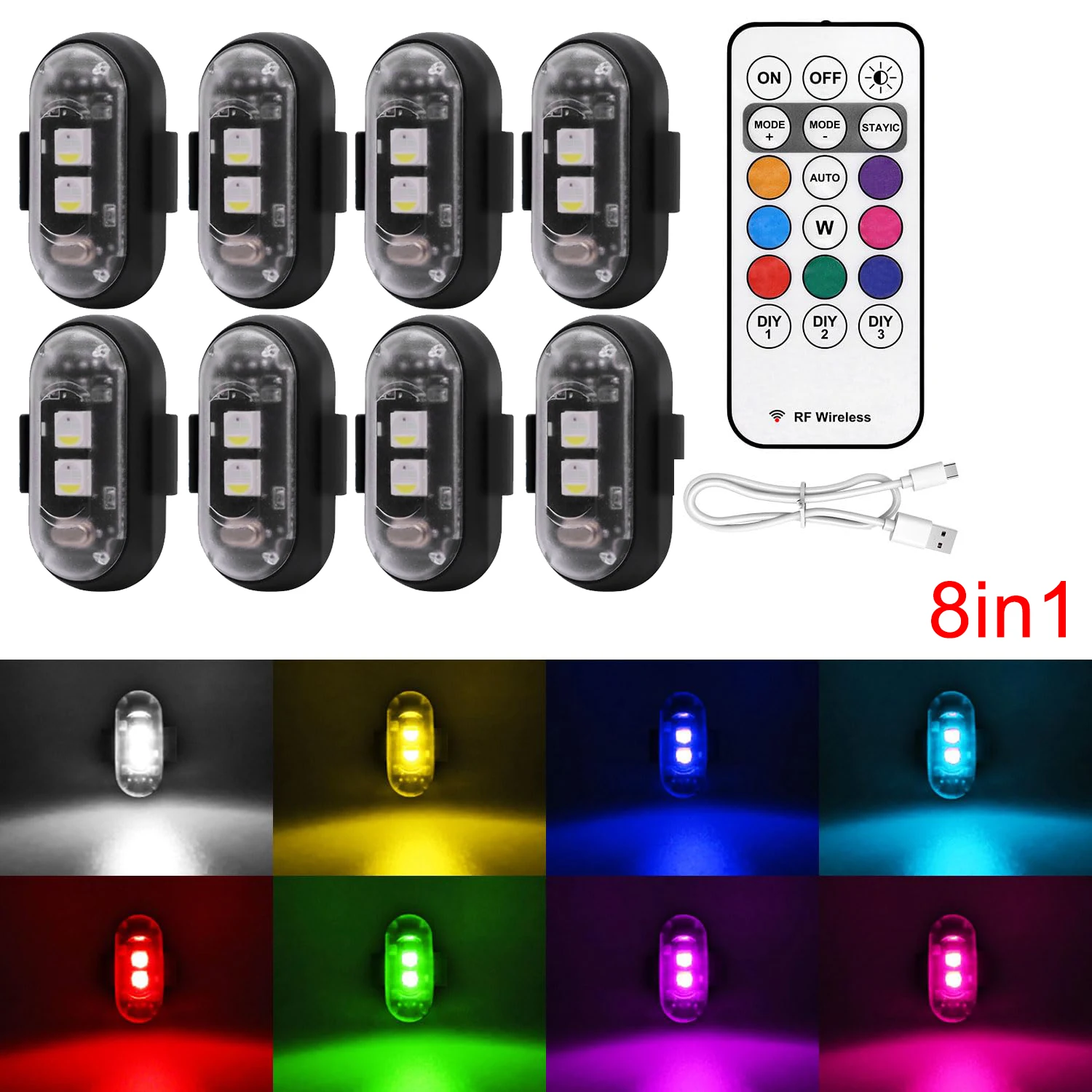 AliExpress AnautosL 2/4/6/8 pcs LED Aircraft Strobe Lights Remote Control 8 Colors Anti-Collision LED Lights for Car Motorcycle Drone Aircraft Bike