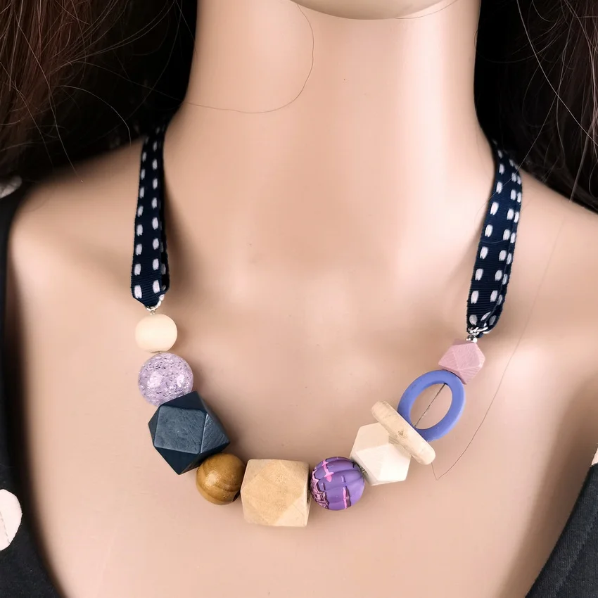 Women\'s Wood Beads Necklace for Women Geometric Wooden Beaded Necklaces & Pendants Statement Necklace New Fashion Jewelry NR037