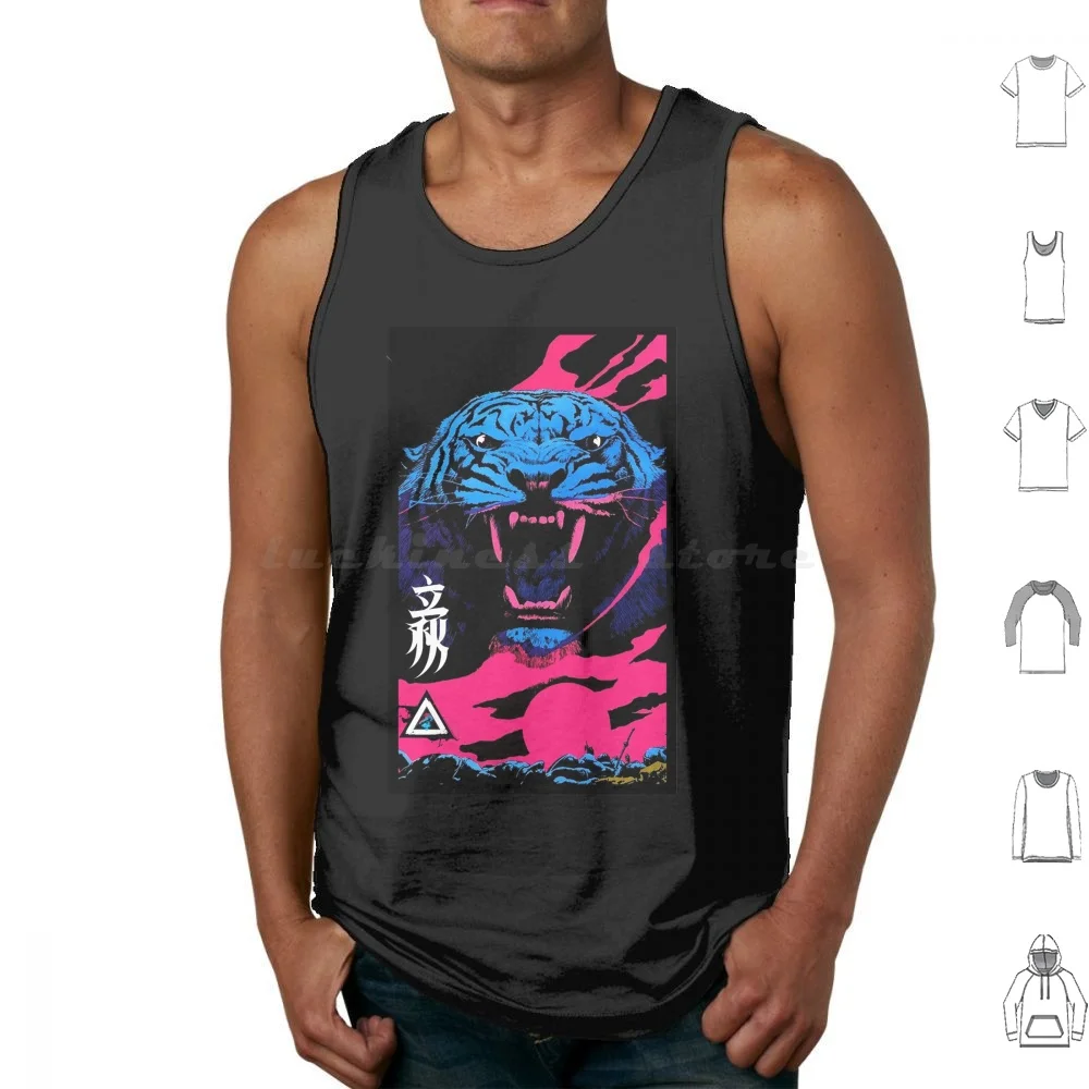 Vaporwave Animal Print Tiger Modern Fashion Style Tank Tops Print Cotton Tiger Vaporwave Japanese Cyborg Robot Glitch