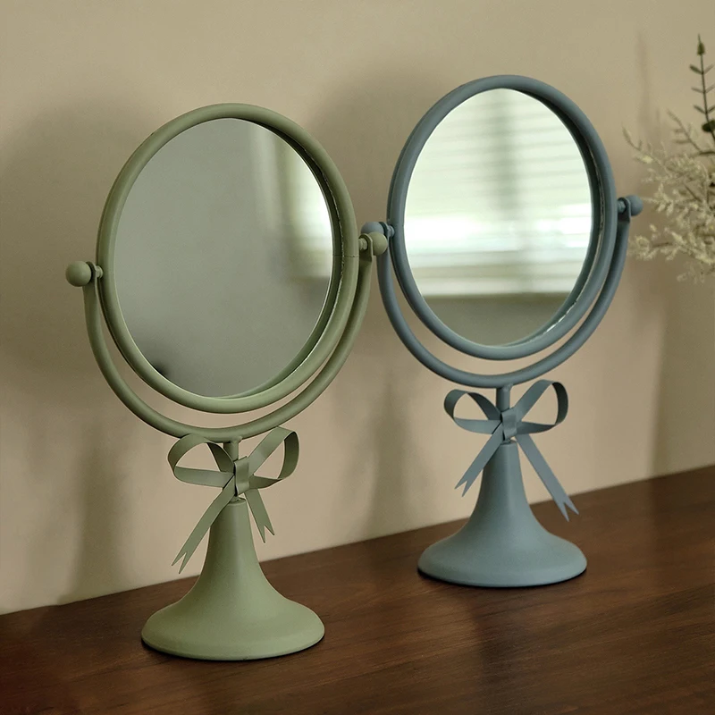 Retro Desktop Makeup Mirror European Princess Mirrors Household Bedroom Vanity Mirror Iron Frame 360° Rotation Cosmetic Mirrors