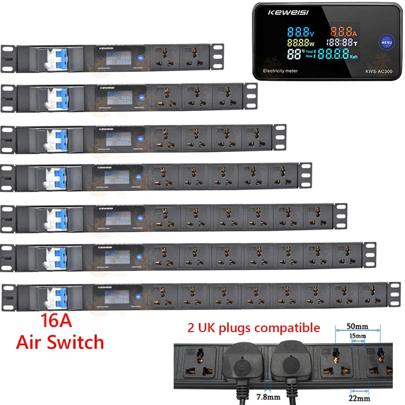 Network Cabinet Power Distribution Unit Power Strip 2-11 Ways Universal Socket Digital voltage measuring instrument