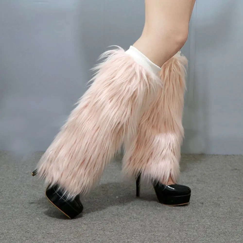 Foot Cover Faux Fur Furry Leg Warmers 40cm Japanese Style Long Tube Sock Light Up Y2K Lolita Boots Cover Cosplay Use