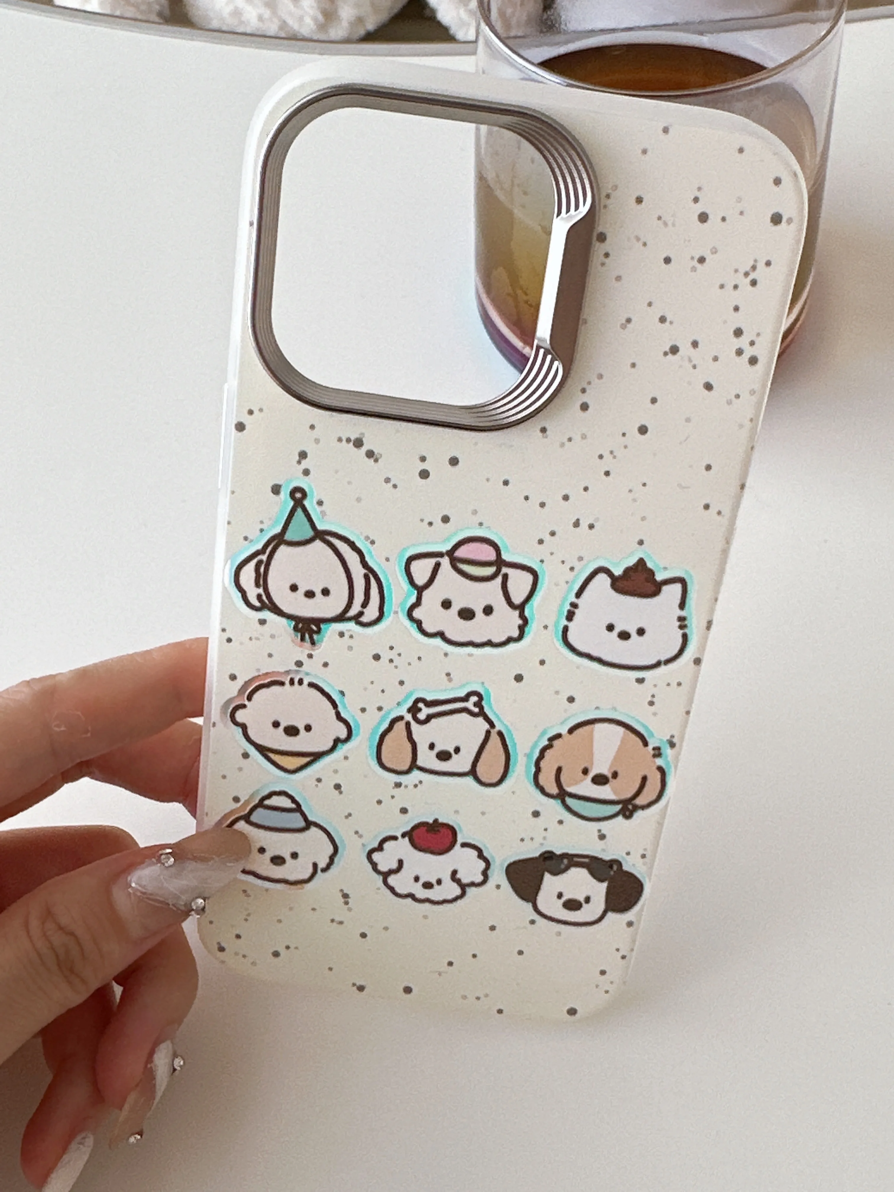 Korean Ins Cute Cartoon Ink Splashing Dog Electroplated Phone Case for iPhone 15 14 13 Pro Max 12 Pro Back Cover