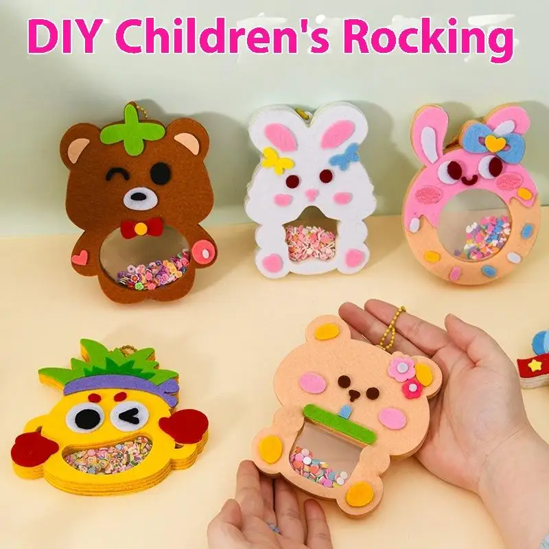 

Little Kids Cartoon Shake Pendant Toy 1 Set, Shaker Puzzle DIY Material Kits Easy to Paste, Non-Woven Handmade Accessories