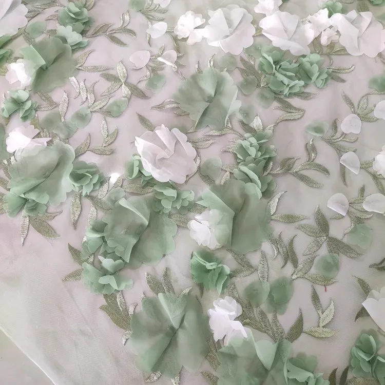 1yard l green white chiffon flower skirt dress wedding dress fabric 3D color mesh embroidery lace skirt accessories