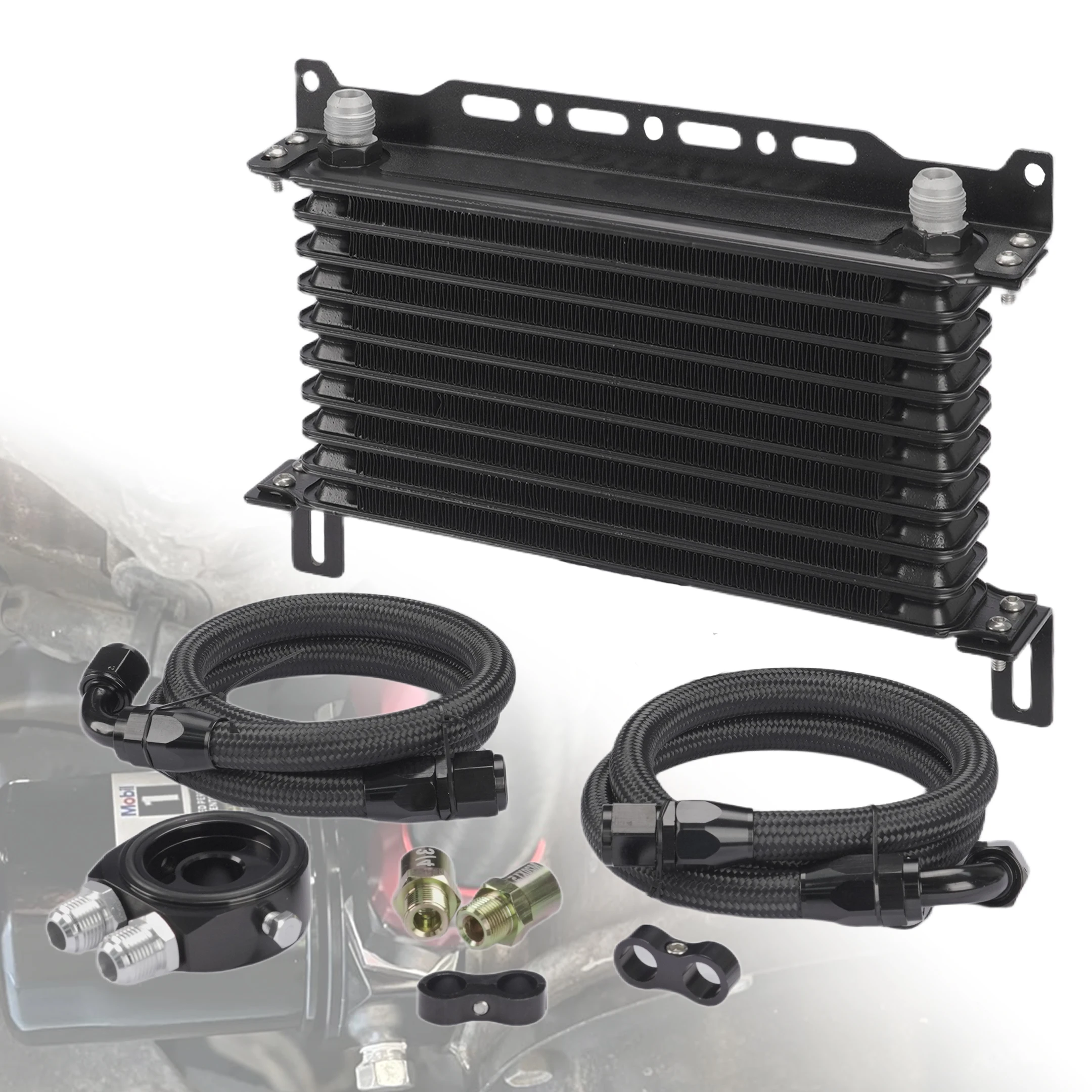 AN10 Oil Cooler Radiator Kit Universal Japanese Engine Oil Cooler Stacked Plate 7/10/13/15 Rows Aluminum Engine Oil Cooler Kit